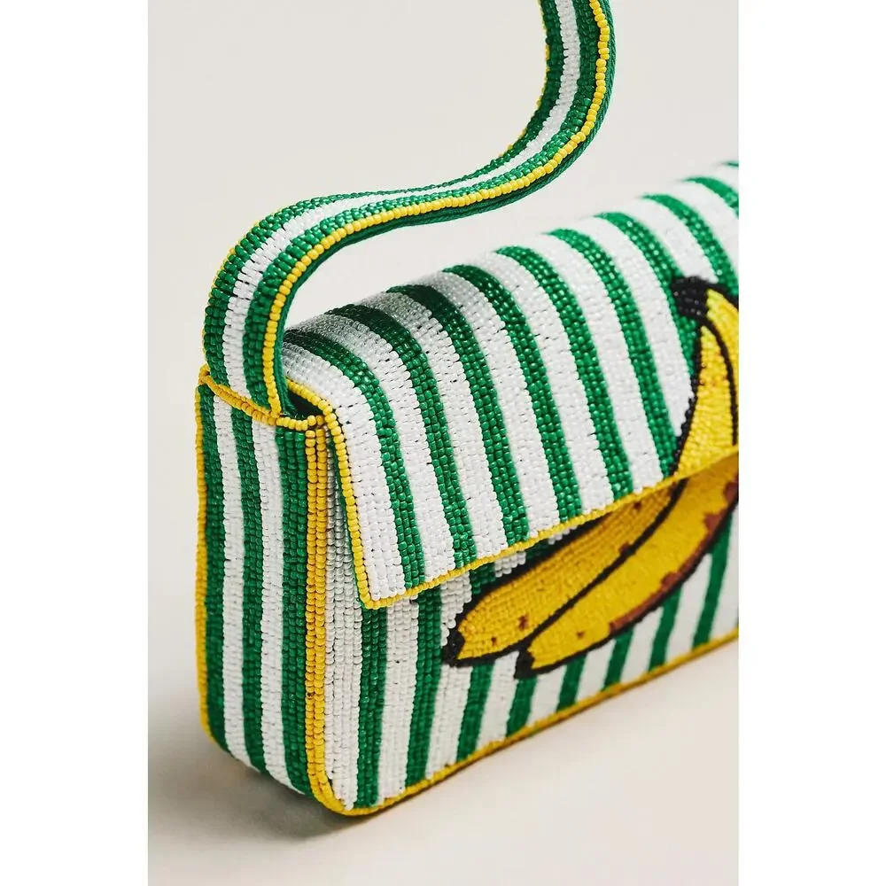 nwt ANTHROPOLOGIE The Fiona Beaded Bag: Food Icon Edition Banana Motif